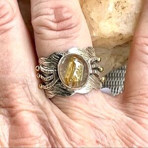RUTILATED QUARTZ 2-tone 925 sterling silver band 9